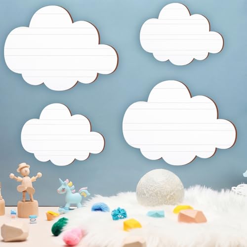 Image of Ferraycle 4 Pcs Cloud Wall Decals White Clouds Removable Wood Hanging Decor for Nursery Living Room Bedroom Decor Party Supplies