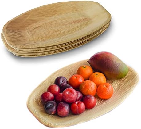 DISPOSABLE GREEN  Oval Disposable Serving Dishes, Areca Serving Tray, Serving Platter for Parties, Weddings, Catering, & More, Serving Plate for Hot & Cold Food, 25cm x 36cm x 2cm, 10-pcs