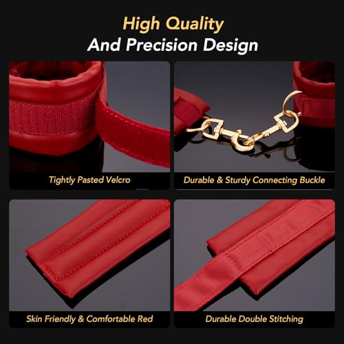 Image of Sex Bondage BDSM Kit Restraints - UTIMI 4PCS Sets with Adjustable Handcuffs Ankle Cuff Fetish Adult SM Games Sex Toys for Couple Beginner, Red