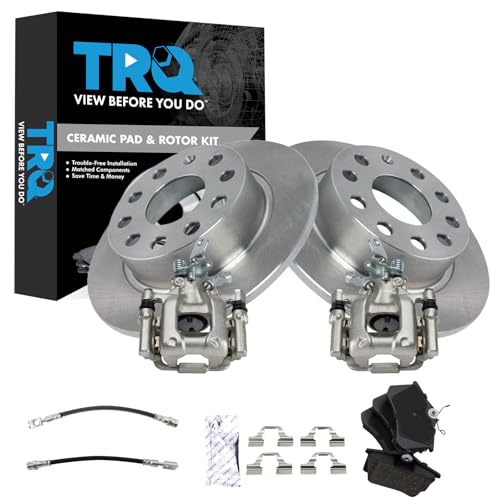 Image of TRQ Rear Brake Pad and Rotor Set Ceramic Rotors Calipers Compatible with 2013 Volkswagen Beetle