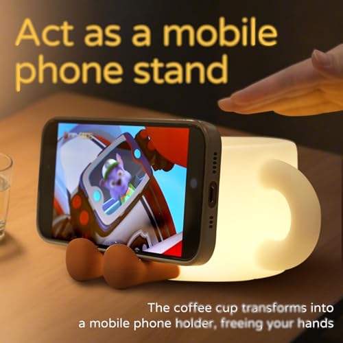 Image of QANYI Coffee Cup Night Light, Gifts for Coffee Lovers, Rechargeable Dimmable Color Changing Night Lamp, Soft Silicone Cute Desk Lamp with Touch Control, Funny Gag Birthday Gifts for Women