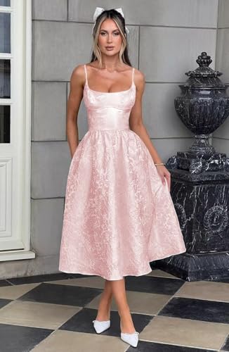 LECOYOYO Jacquard Homecoming Dresses with Bow Satin Short Prom Dress for Teens Spaghetti Straps Cocktail Party Dress4