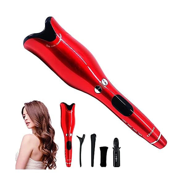 Automatic Hair Curler, Hair Rotating Curling Wand with Extended Ceramic Barrel, Auto Off, Red