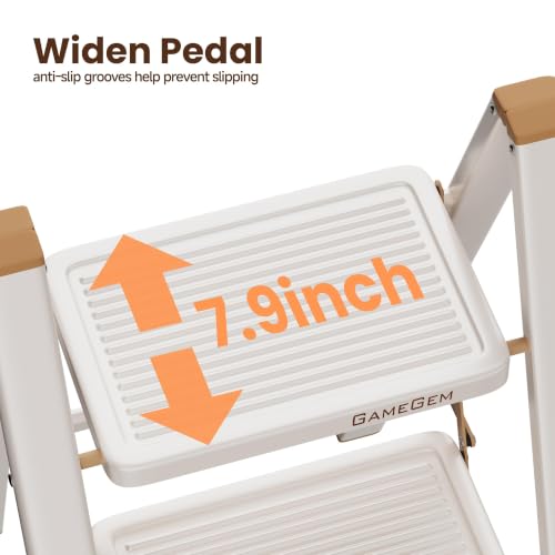 Image of 3 Step Ladder, Foldable Step Stool with Anti-Slip Pedal, Portable Iron Stepladder for Home and Kitchen, Easy to Store-Cream Chocalate(300LBS)