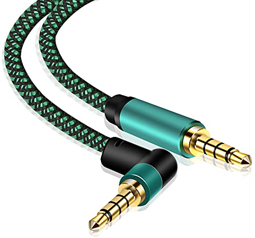 Image of Male to Male Audio Cable,90 Degree TRRS 3.5mm Nylon Braided 4 Pole Hi-Fi Stereo Aux Cable /Auxiliary Cable /Aux Cord for Headphones, Phone, Tablets, Headset, PC, Laptop and More ([2-Pack] 6 Feet)