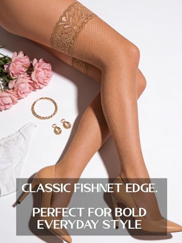 Image of Mila Marutti Fishnet Thigh High Stockings for Women with Lace Top | Fish Net Stockings Lingerie | Colored Fishnets