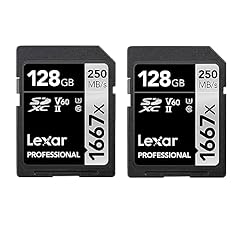 Lexar Professional 1667x Scheda SD 128 GB Set da 2, Scheda di memoria SDXC UHS-II, Fino a 250 MB/s di lettura, Class 10, U3, V60, SD per Fotografi Professionisti, Videografi (LSD1667128G-B2NAA)