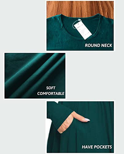 Image of DB MOON Women Casual Long Sleeve Dresses Empire Waist Knee Length Loose Dress with Pockets