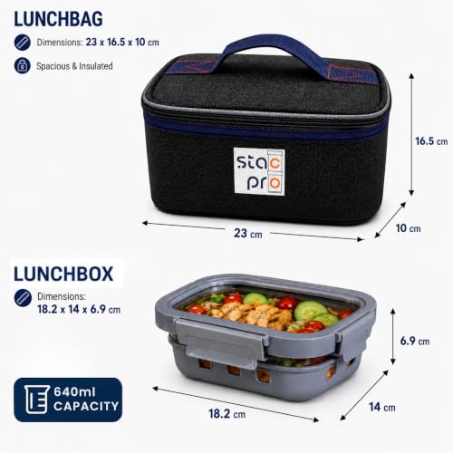 Image of Borosilicated Glass Lunch Box with Insulated Lunch Bag, 640ml | Leakproof Airtight Bento Box for Office, School, College & Travel | 4 Side Secure Locking Clip Lid (Glacier Blue)