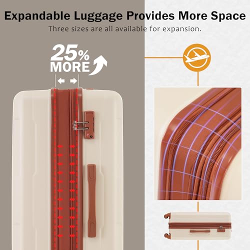 Lightweight Expandable Luggage Set with Spinner Wheels, 20-Inch & 24-Inch Suitcases, Khaki & Brown3