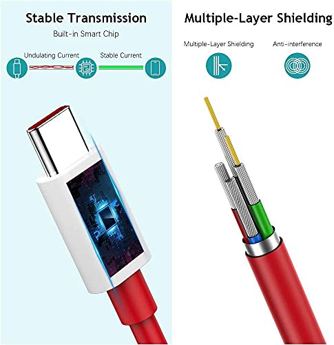 Image of ONE PLUS 80W Fast Charging Type C to C Cable Dash,Warp,SuperVooc Charging Data Cable Type-C [10V /6.5A] Compatible with ONE PLUS 11 /11R 5G /10R /10T /9 /9R /9 Pro /9RT /8T Nord, USB-C Charger Adapter Cord