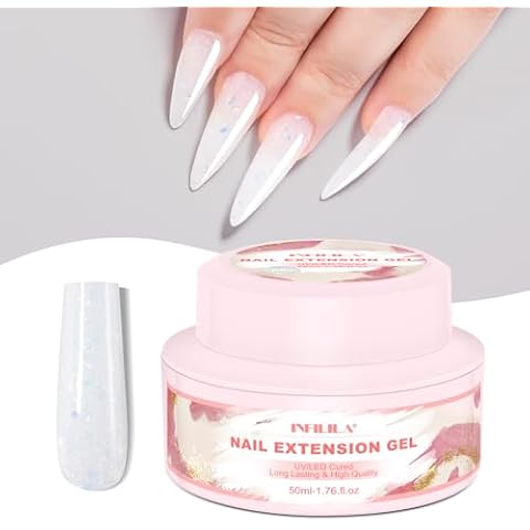 NXJ INFILILA Poly Nail Gel Builder Gel for Nails, 50ml Milky White Poly Nail Gel Colors, Hema-Free Glitter Poly Nail Gel, Nail Extension Gel Professional Salon UV/LED Nail Lamp Required Cover
