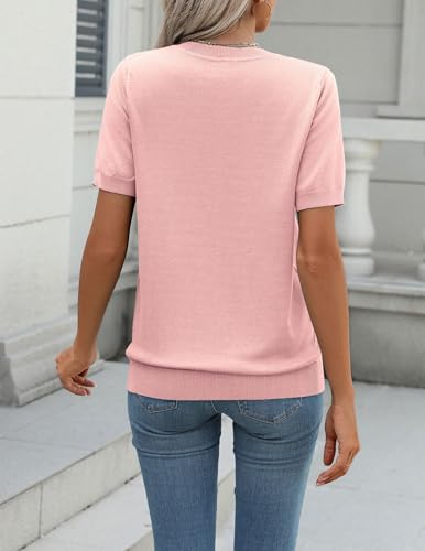 Image of Zeagoo Womens Summer Short Sleeve Tops Crew Neck Lightweight Pullover Sweaters Loose Dressy Casual Blouse Basic Clothes