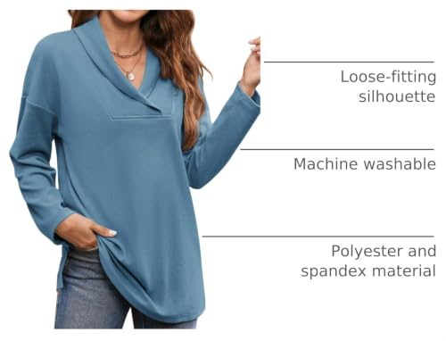 Image of Women's Long Sleeve Tops Fall Shawl Neck Tunic Tops for Leggings Casual Blouse Sweatshirt