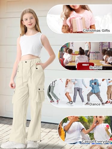 Image of Cromoncent Cargo Pants Girls & Women Parachute Pants Y2K Baggy Rave Clothes Waterproof with Pockets, 6 Years - 3XL
