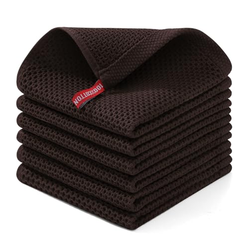 Image of Homaxy 100% Cotton Waffle Weave Kitchen Dish Cloths, Ultra Soft Absorbent Quick Drying Dish Towels, 12 x 12 Inches, 6-Pack, Dark Brown