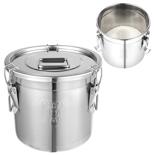 Cubo de acero inoxidable hermético con tapa y clips de cierre, 6 L, 12 L, 21 L, 33 L, para alimentos como arroz, harina, cereales, té, especias, adecuado para cocina, restaurante, hotel, almacén (12 L