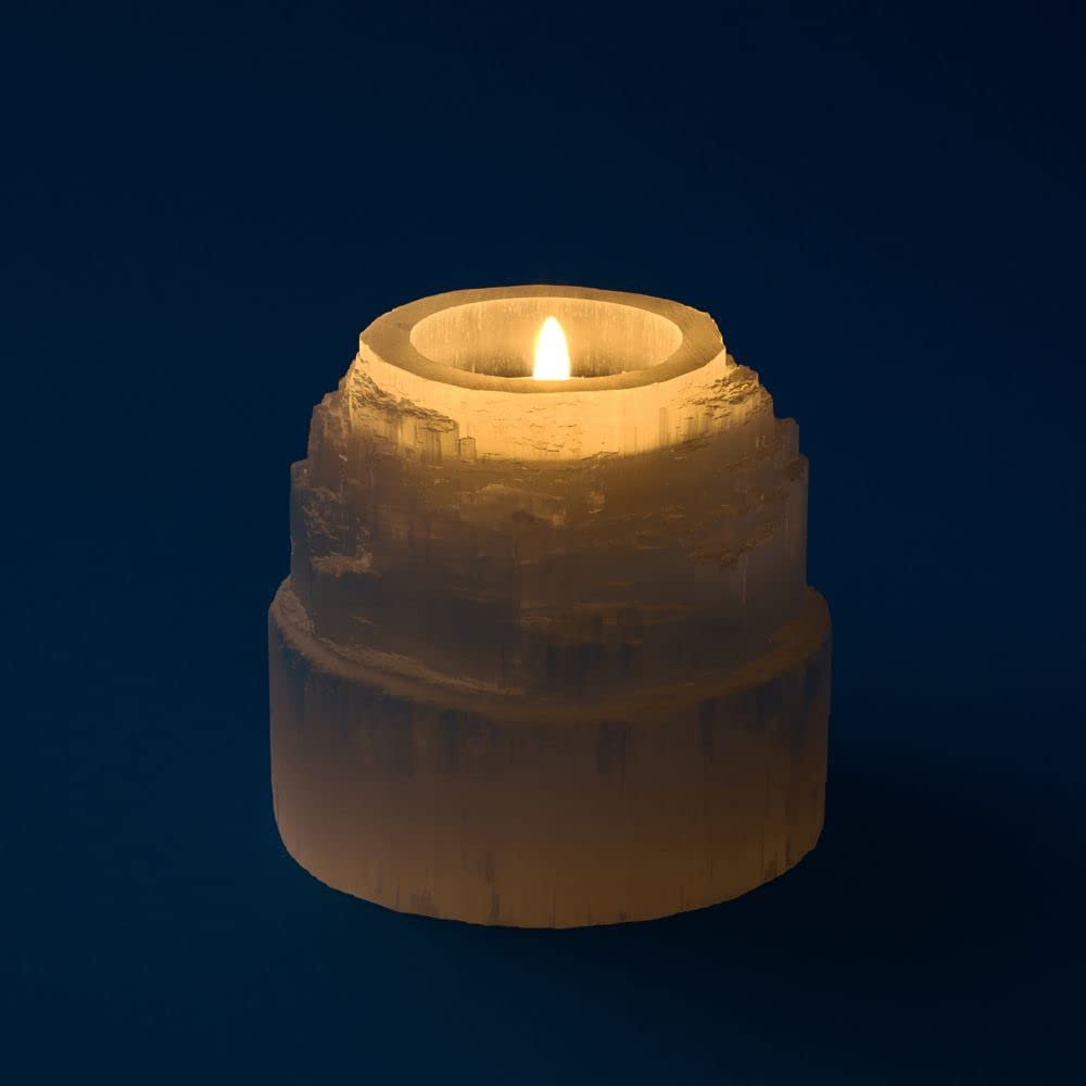 Serafino Selenite T-Light Candle Holder Healing Meditation Stone Cleansing Energy Selenite Mountain Style 90-100 mm Tea Light Holder - Image 3