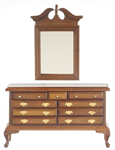 Coiffeuse miroir Queen Ann Melody Jane meuble commode en bois de noix miniature