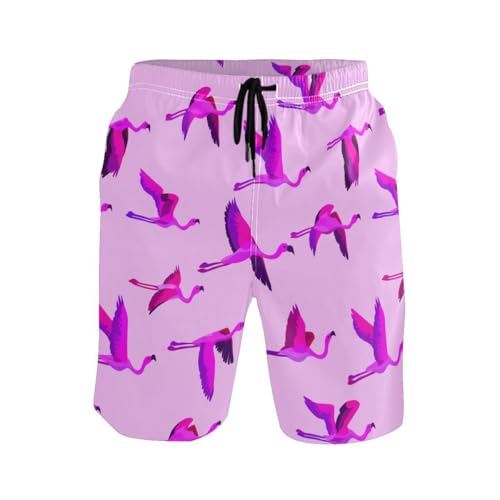 Cute Flamingo Pink Mens Swim Trunks Quick Dry Beach Shorts with Pocket S 23025332