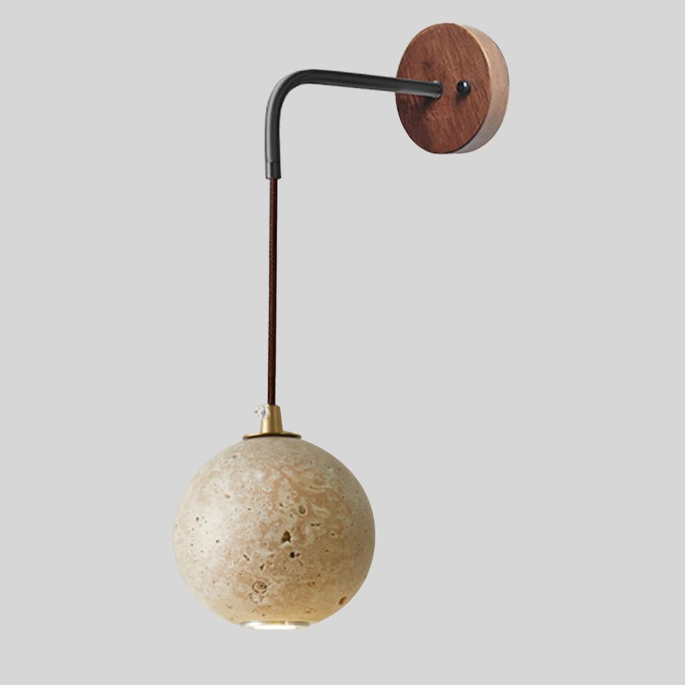 SXECAEPS Globe Wall Sconce Mid Century Lamp Natural Stone Sconces Lighting Indoor, Nordic Wood Mount Light GU10 Hardwired Lamps for Bedroom Kitchen Living Room