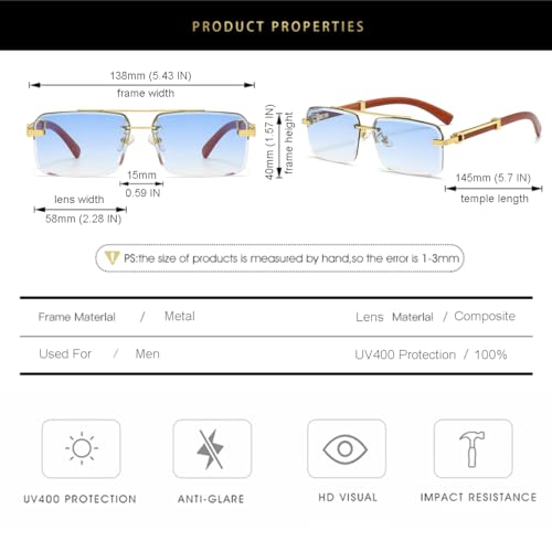 Image of Gleyemor Mens Sunglasses Fashion Rimless Rectangle Sunglasses Square Frameless Sunglasses for Men
