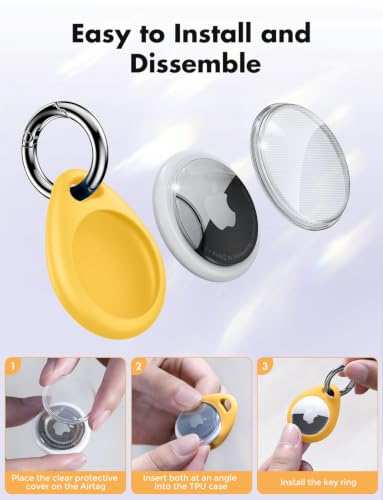 Image of UNBREAKcable Holder for Apple AirTag - 4 Pack [Fit Tightly Design] [Easy to Install] [Hold Air Tag Securely] Waterproof TPU Shell Protective Case with All Metal Keychain Key Ring Clip