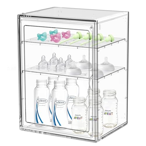 Image of LEARNIBEE Baby Bottle Organizer,Adjustable Height Bottle Storage Organizer Baby for Bottles, Pacifiers, Pump Parts, Clear Organizer for Countertop, Cabinet,Vanity, Bathroom