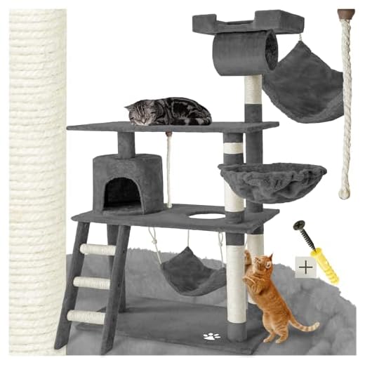 tectake Arbre á Chat géant grattoir griffoir et Centre d'activités 141cm - diverses Couleurs au Choix - (Gris | No. 401853)