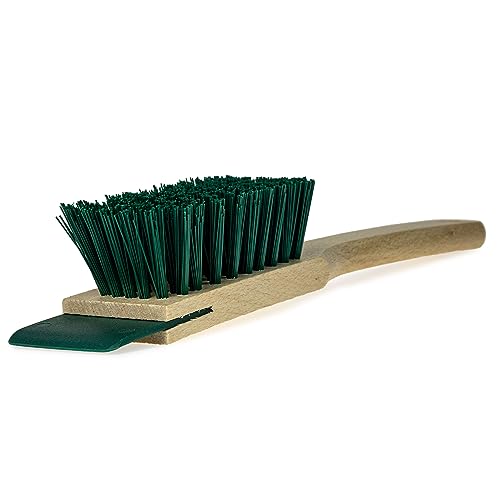 Garden Cleaning Brush with Scraper for Lawn Mower and Lawn Scarifier - Wooden Scrubbing Brush with Handle - Brush Cleaner with Hard Bristle Brush - Stiff Bristle Artificial Grass Brush & Boot Brush - Image 2