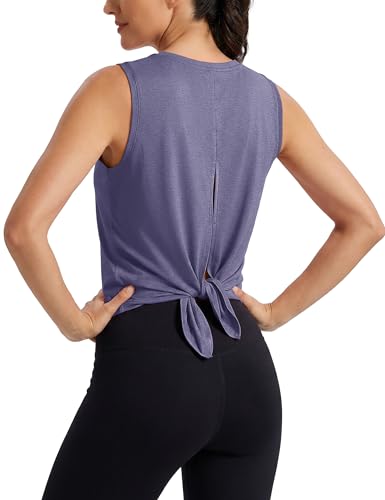 Image of MAGCOMSEN Workout Tank Tops Woman Summer Open Back Yoga Athletic Shirts Sleeveless Tie Back Loose Fit Gym Muscle Tank