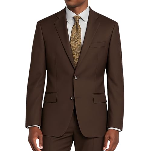 FH Menswear Mens 2-Button Classic-Fit Suit w/Adjustable Waistband Multiple Colors Sizes 36S-64R - New Brown 44R/38W