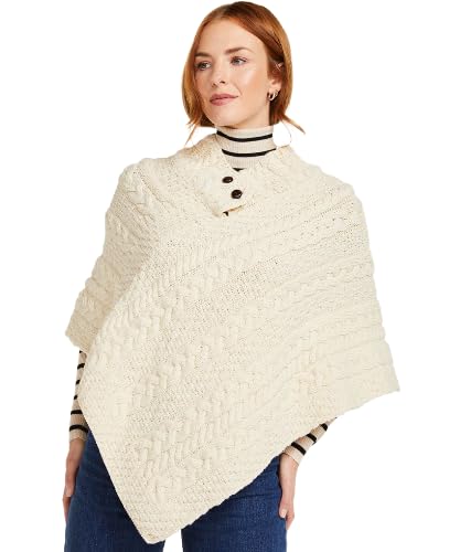 Aran Woollen Mills Ladies Cable Knit Poncho With Buttons