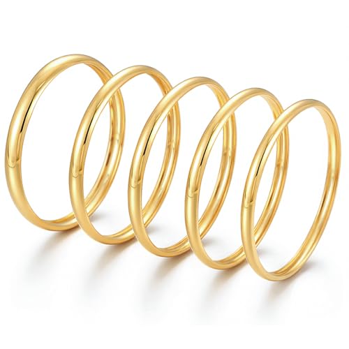 Image of Chunky Gold Bangle Bracelets for Women, Dainty 14k Gold Plated Big Stackable Bangles Set, Trendy Statement Cuff Bracelet Stack Fashion Jewelry Gifts