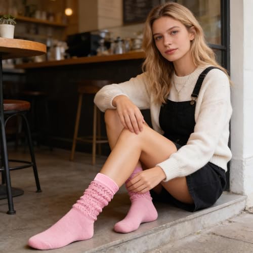 Image of 6 Pairs Slouch Socks for Women, Soft Extra Long Thick High Slouch Slouchy Sock for Women Mothers Gifts