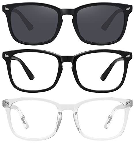 Image of MEETSUN 3-Pack Blue Light Blocking Glasses, Anti Eye Strain Headache (Sleep Better), Computer Glasses UV400 Lens (Black + Clear + Matte Black Frame /Grey Lens)