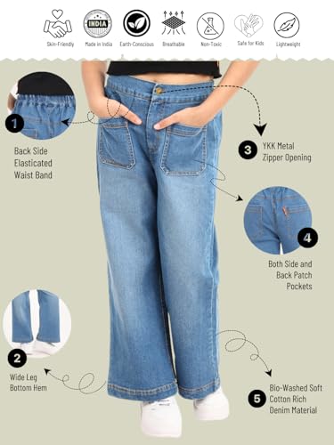 Image of olele Girls Super Jeans Collection for 4-14 Yrs | Stretchable Cotton Denim Trousers | Blue Jeans for Kids | Baggy Denim Pants | Cargo Pants for Girls