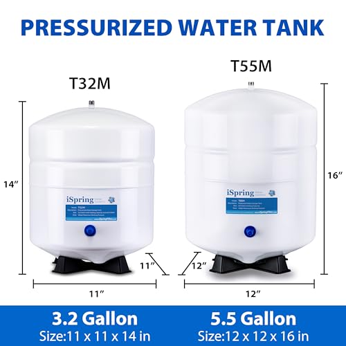 Image of iSpring T32M Pressurized Water Storage Tank with Ball Valve for Reverse Osmosis RO Systems, 4 Gallon, 1 /4 inch Tank Valve Included, White