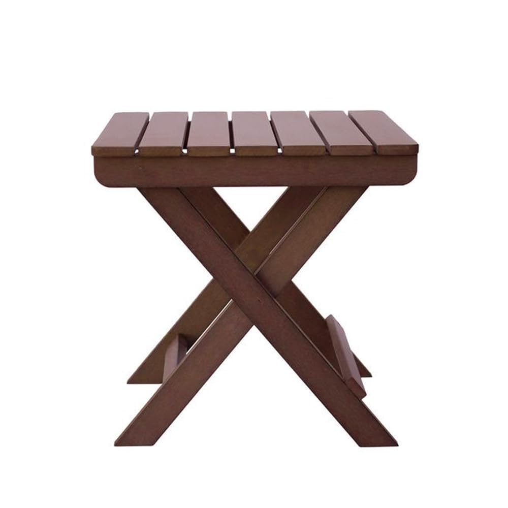 Wooden Handmade Outdoor Natural Square Brown Foldable Coffee Table, Side End Table for Poolside, Outdoor Garden, Living Room, Bedroom, Small Spaces (15 Inches)