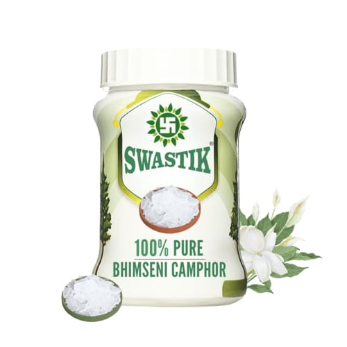 Image of Swastik 100% Organic and Premium Bhimseni Camphor-100 gm Jar Pack of 1|for Puja,Aromatheraphy & Refreshing Atmosphere|Used in Temple Teertham and Indian Sweets