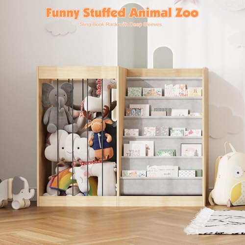 Image of NACHES Kids Bookshelf with Stuffed Animal Zoo Net & Sling Rack