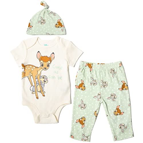 Image of Disney The Aristocats 101 Dalmations Bambi Patch Dumbo Baby Girls Bodysuit Pants & Hat 3 Piece Outfit Set Newborn to Infant