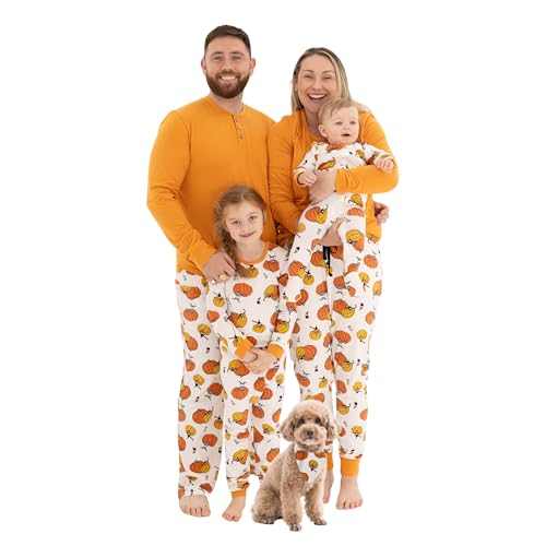 Owlivia Christmas Halloween Pajamas For Family, Organic Cotton Holiday Pjs Matching Sets(2-Piece Women Pjs, Large, Orange Bat Pumpkin)