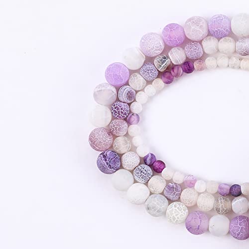 101Pcs Natural Frosted Purple Agate Beads For Jewelry Making Matte Gemstone Unpolished Strand Round Loose Stone Beads For Bracelets Necklace Earring Making For Women(Mixed Size 4Mm,6Mm,8Mm) #TOP24