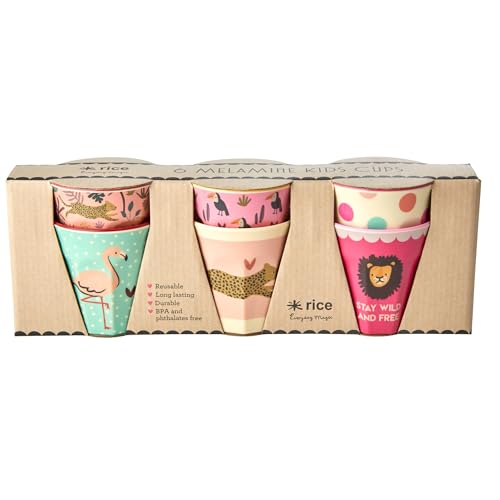 Rice - 6 Pcs Small Melamine Kids Cups Jungle Print Pink