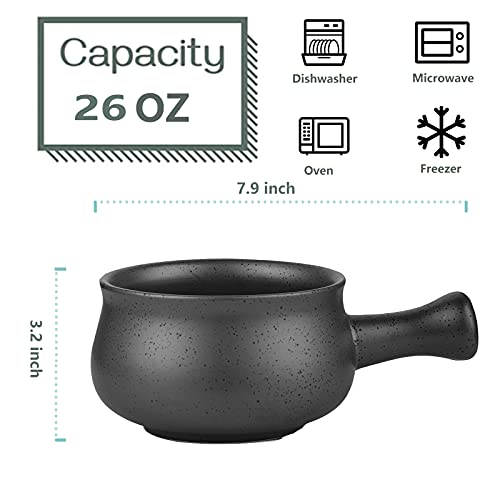 Image of vicrays French Onion Soup Bowls With Handles, 26 Ounce for Soup, Chili, Beef Stew, Chip Resistant, Dishwasher Microwave Safe, Set of 4 (Gray)