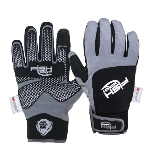 Fish Monkey Dry-Tec Waterproof Insulated Fishing Gloves, 40g Thinsulate Insulation with Non-Slip Palm and Screen Touch Index Fingers for Women and Men (Gray/Black - Small)
