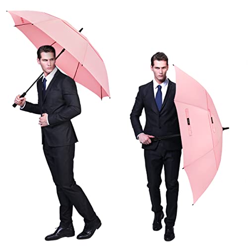 G4Free 68 Inch Automatic Open Golf Umbrella Extra Large Oversize Double Canopy Vented Windproof Waterproof Stick Umbrellas (Light Pink)