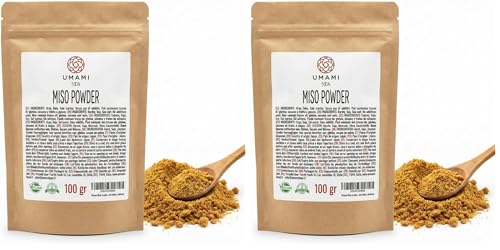Umami Miso en Polvo Japonés 100g - Sazonador Instantáneo Fermentado - Potenciador de Sabor Natural Umami - Sin Glutamato y Vegano - Ideal para Sopas y Parrilladas (Paquete de 2)