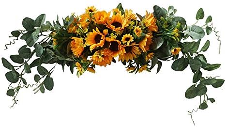 H&S BRIDAL Wedding Arch Flowers, 30 Inch Rustic Artificial Floral Swag for Door Lintel, Green Leaves Rose Peony Sunflowers Table Centerpieces Home Decoration